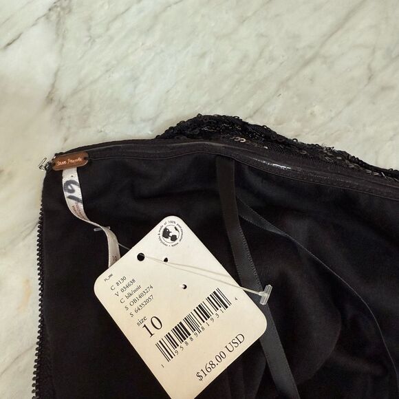 FREE PEOPLE FRIDA RUFFLE BLACK STRAPLESS SEQUIN MINI DRESS sz 2 NWT - Picture 6 of 10